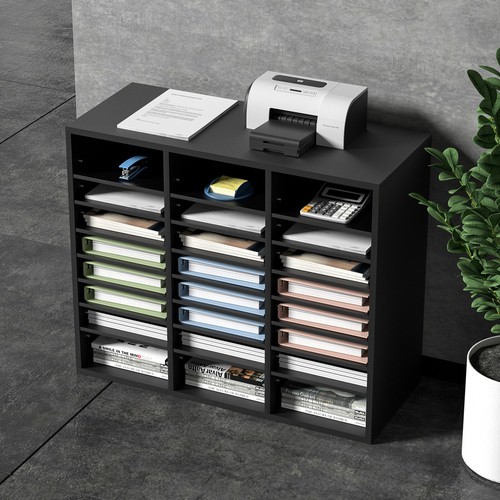 VEVOR Organizador de Literatura de Madera 24 Compartimentos 74x30,5x62 cm Negro - Imagen 8 de 12