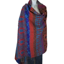 Tribal | Shawl/Throw | Yak + Sheep Blend | Handloomed | Reversible| RedTurquoise