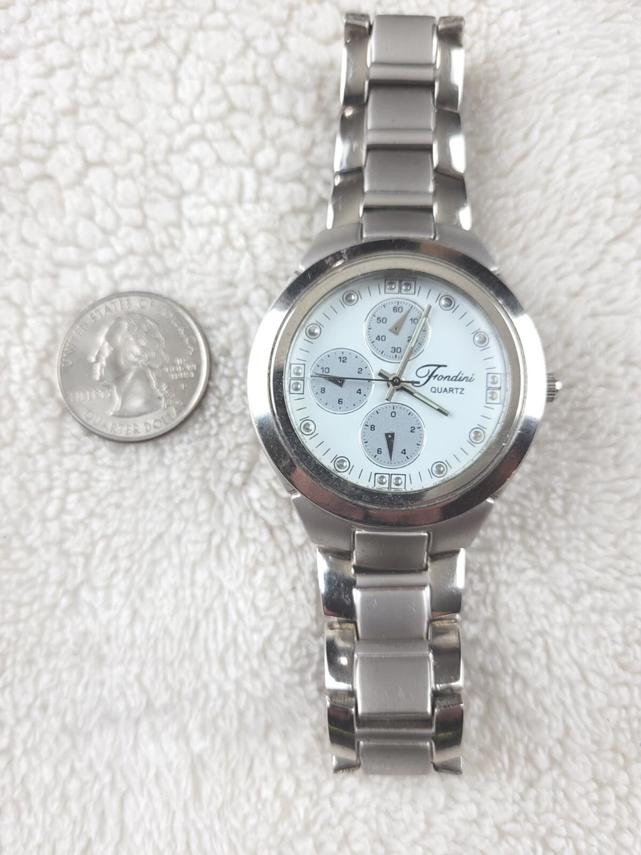 Fondini Stainless Steel Men s Silver Quartz Watch w Swiss Parts FRESH BATTERY