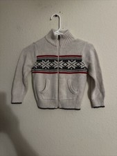 EUC Old Navy Boy 4T Full Zip Front Sweater Cream Gray Red Front Pockets Casual