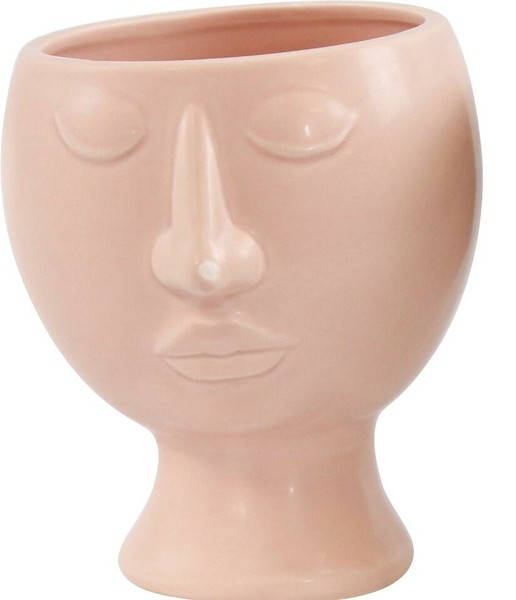 ÜBertopf Keramik Kopf Gesicht Pink 15 Cm Deko Vase Blumentopf Neu-image