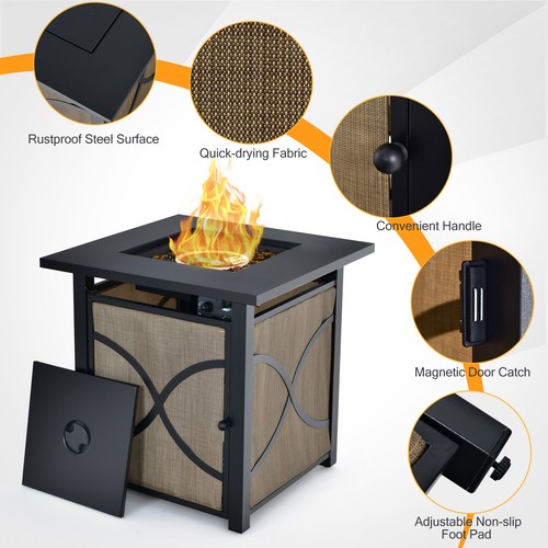 Costway 25-Inch Square Propane Fire Pit Table 40000 BTU W/ Lid, Fire Glass - Picture 5 of 7