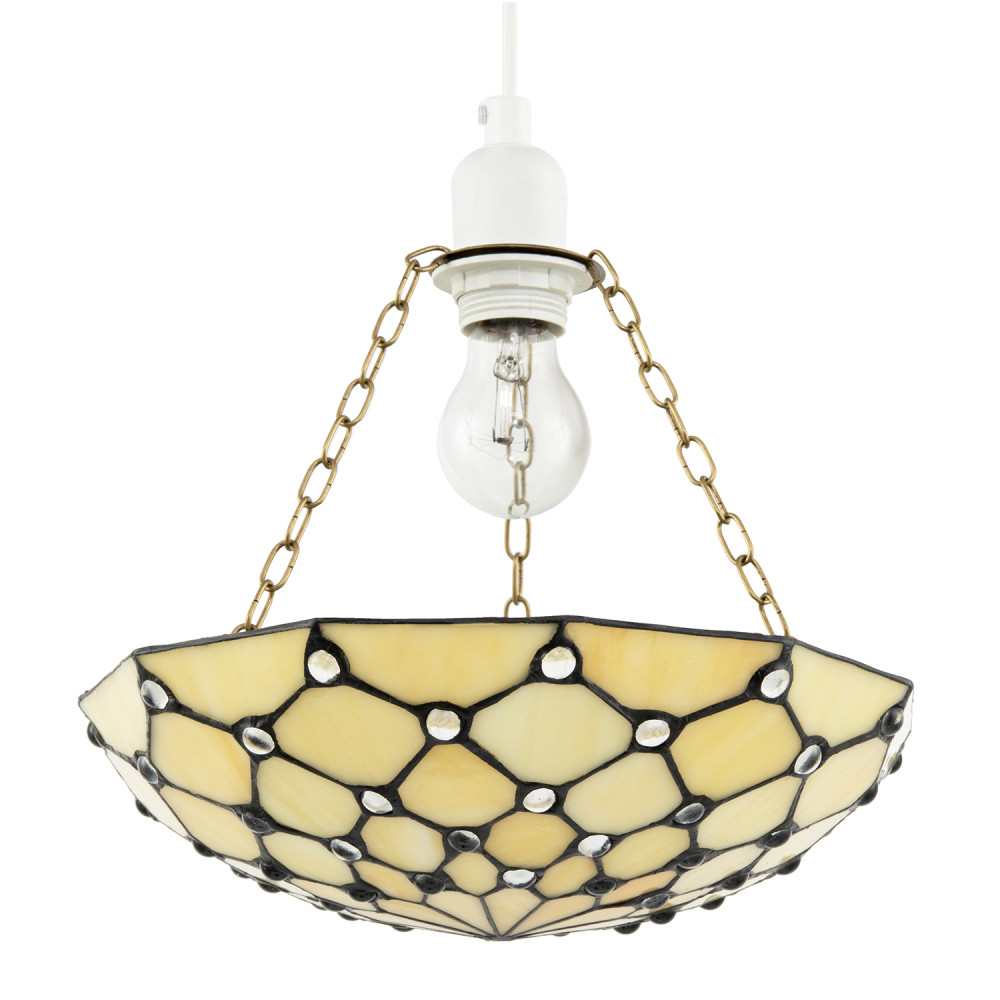 Amber Toned and Clear Beaded Tiffany Glass Easy Fit Bowl Pendant Shade by Hap...