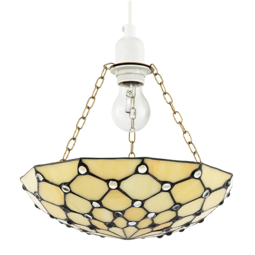 Amber Toned and Clear Beaded Tiffany Glass Easy Fit Bowl Pendant Shade by Hap...