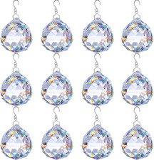 12 PCS Clear Crystal Glass Prism Suncatcher, Christmas Balls Ornaments, Rainbow