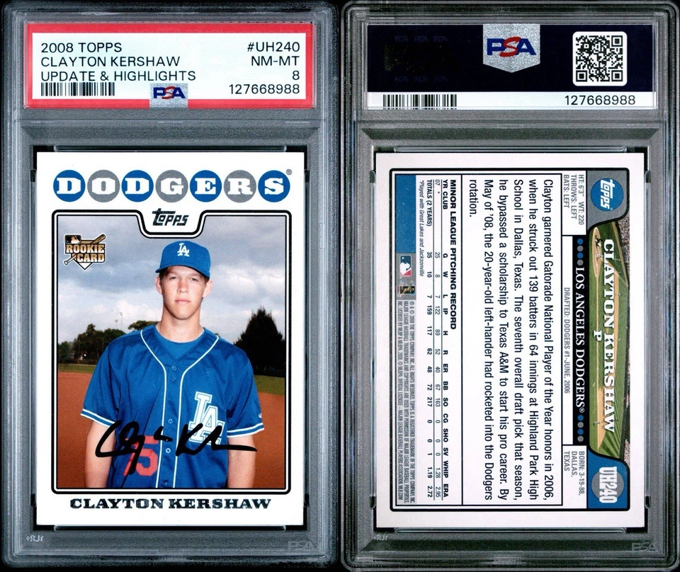 Clayton Kershaw 2008 Topps actualización y aspectos destacados RC #UH240 PSA 8 Foto 3 de 3