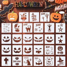 Zonon 27 Pcs Halloween Painting Stencils Plastic Template Reusable Pumpkin