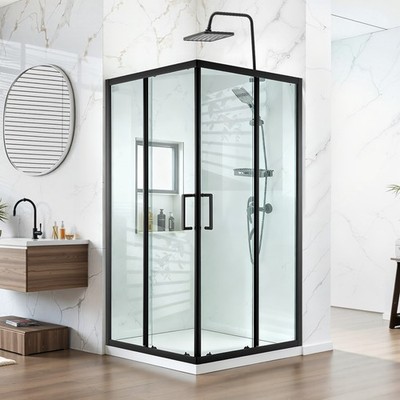 Uimoso Black Sliding Door Corner Shower Enclosure 35x35x72in w/ Tempered Glass