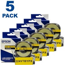Epson LABELWORKS 224VTBYPX Black on Yellow 1" (24mm) Vinyl Label Tape **5-PACK**