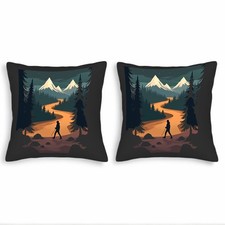 Set of 2 18x18in Throw Pillow Covers - Serene Nighttime Landscape Design
