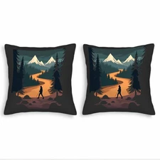 Set of 2 18x18in Throw Pillow Covers - Serene Nighttime Landscape Design 