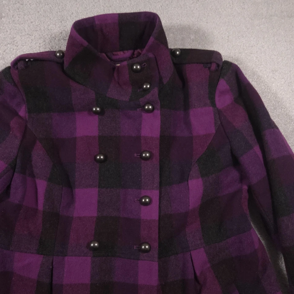 Chaquetón RuffHewn para mujer grande púrpura negro mezcla de lana a cuadros doble pecho Foto 3 de 4