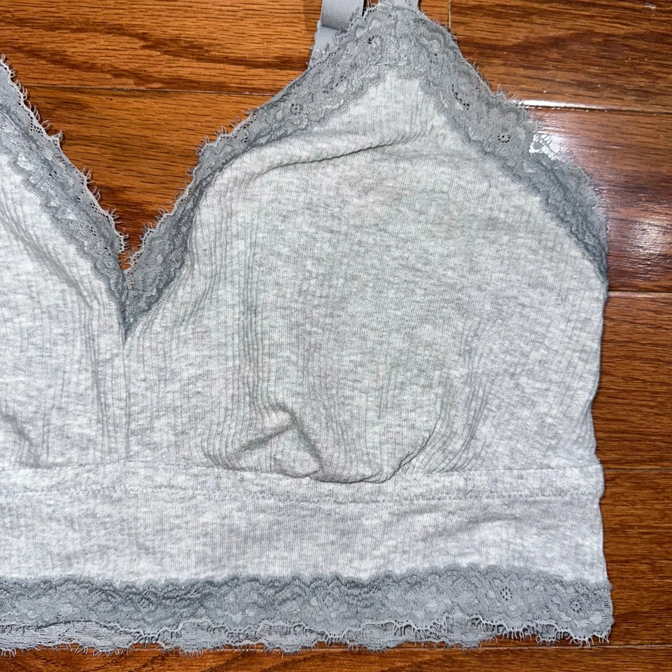 Aerie Grey Ribbed Eyelash Lace Trim Longline Bralette Size XL - Image 4 of 4