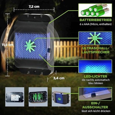 ISOTRONIC Wildtiervertreiber   Ultraschall & blaues LED-Licht   Batteriebetrieb