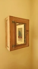 Vintage 19th Century Hanging Wooden Medicine Cabinet With Mercury Silver Mirror