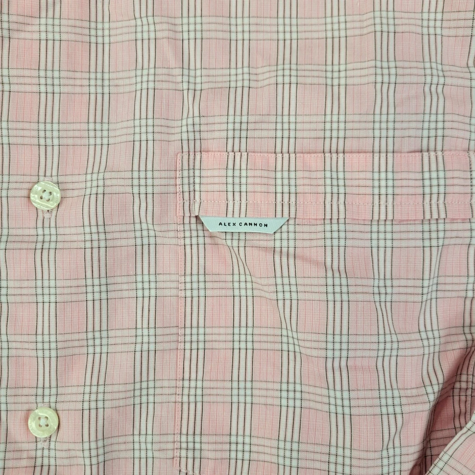 Camisa de vestir Alex Cannon abotonada rosa blanca a cuadros algodón manga larga para hombre M Foto 2 de 4