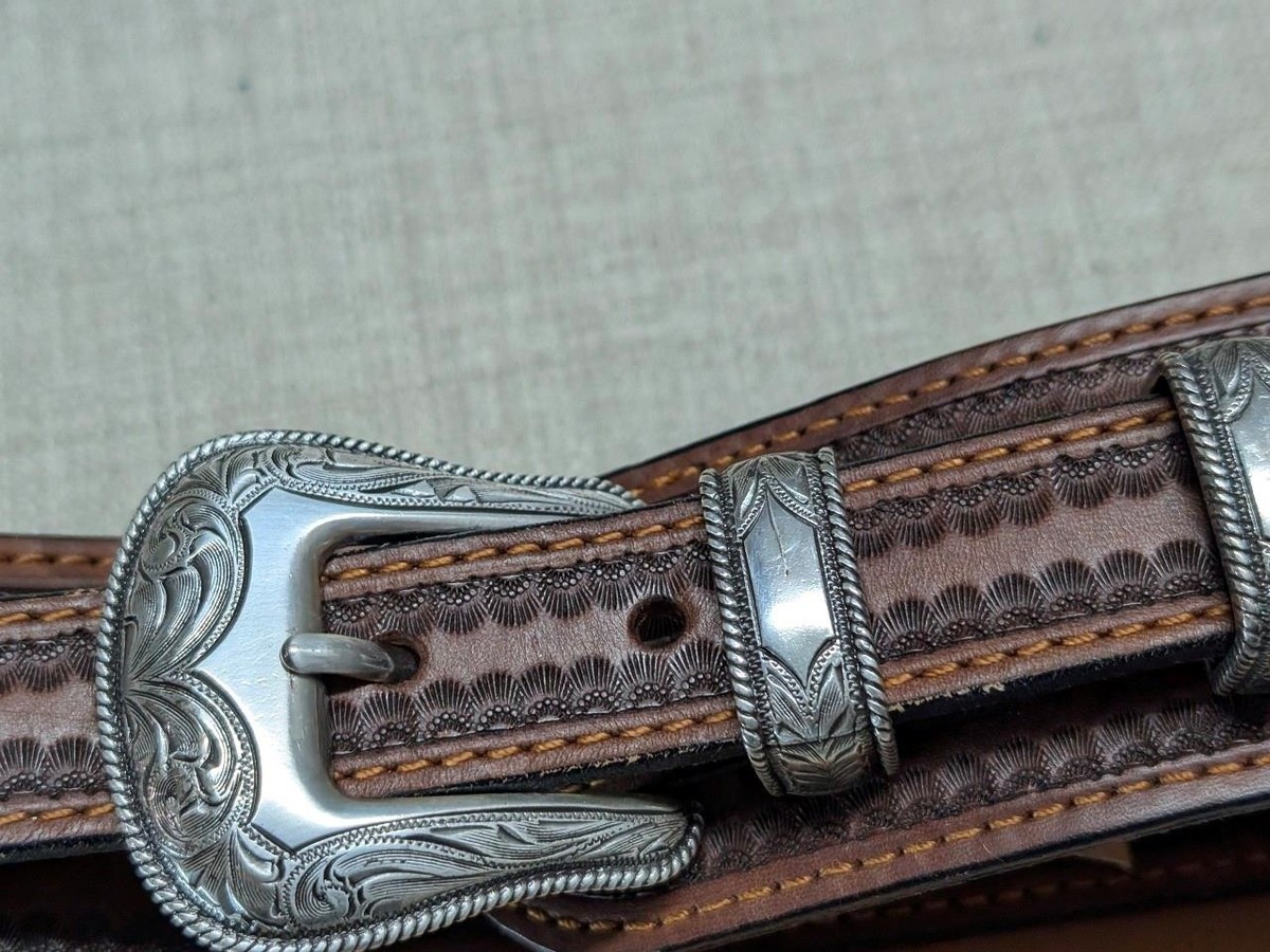 Vintage Western Bohemian Belt 100% Genuine Leather Braided Cowboy Ranger Buckle Genuine Full Grain Leather Basketweave Tooled Engraved  main image 4