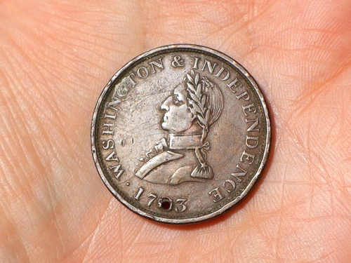 1783 USA United States / American Washington & Independence 1c Token HOLED #QQ40