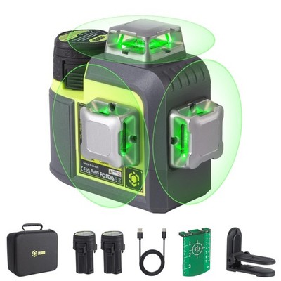 3D-RS12 Laser Level 3x360° Green Beam for Construction and Picture Hanging, S...