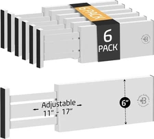 6 Pack Drawer Dividers 6 Inch High, 11”-17" Adjustable Bamboo Organizers Large 