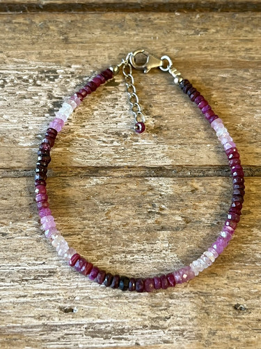Sterling Silver Ruby Bracelet Natural Faceted Gemstones 7” July Birthstone