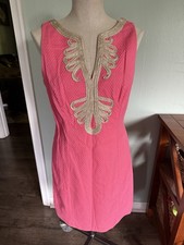 Lilly Pulitzer Women s Bubblegum Pink Gold Neckline Janice Shift Dress Size 8