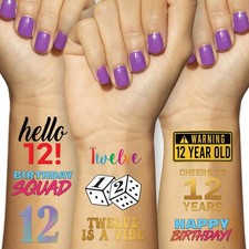 12th Birthday Temporary Tattoos - 4 Sheets - Funny Birthday Party Favors for ...