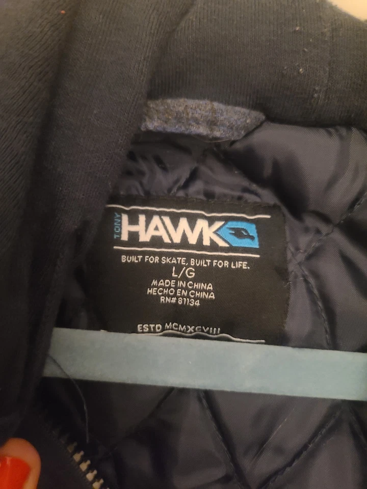 Chaqueta de franela Tony Hawk para hombre azul negro a cuadros con capucha botón cremallera frontal GRANDE Foto 3 de 4