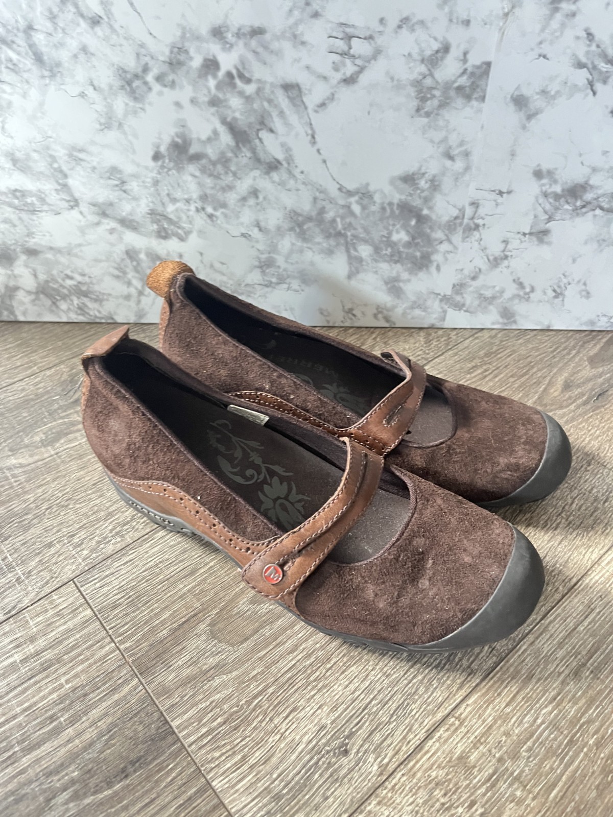 Scarpe donna Merrell marroni scamosciate Mary Jane basse punta chiusa comode taglia 9 5