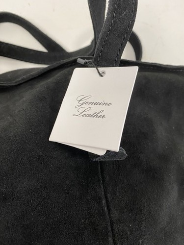 Black Genuine Leather Suede Tote Bag - Stylish & Spacious Tote Fashion - Picture 4 of 6