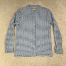 60s Montgomery Ward Open Knit Cable Cardigan Sheer blue 38 VTG Granny Japan