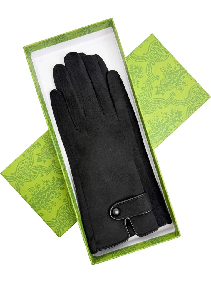 Women Button Gloves Gift Box Winter Warm Fleece Lined Thermal Touch Screen Ready - Image 4 of 4