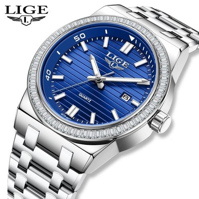 42MM LIGE Luxury Quartz Business Watch Men Stainless Waterproof Luminous Analog