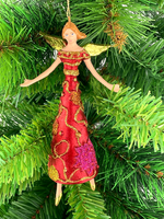 Christbaumschmuck Engel Mit FlüGeln In Einem Rot- Gold Verzierten Kleid 16Cm