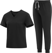 V-Neck Women Nurse Uniform Suit Women Medical Scrubs Top and Pants Black