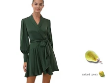 Zimmermann Silk Wrap Mini Dress | Forest Green, Silk, Cocktail, Dolman Sleeves
