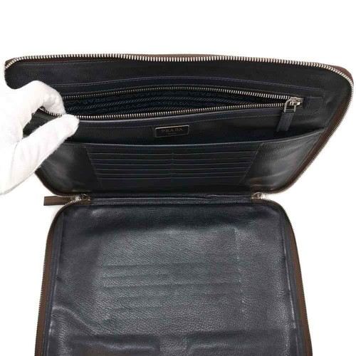 PRADA Clutch Bag Leather Brown 2VN001 - Picture 6 of 17