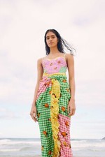 Farm Rio Picnic Mix Sarong Cover Up Swim OS Swimsuit Beach Blanket Gingham Skirt