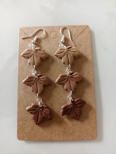 Handmade polymer clay earrings, jewellery, gift, cute, Leaves, Fall, Brown - Picture 1 of 2