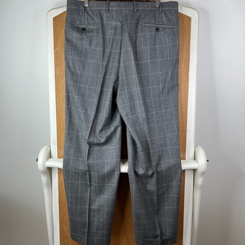 Samuelsohn Suit Mens 44L Gray Windowpane 3 Button Flannel Pants 36x31 Pleated - Picture 22 of 24