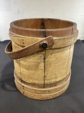 Antique Wood Firkin Auger Bucket 3 Bands Primitive Country Shaker Rare