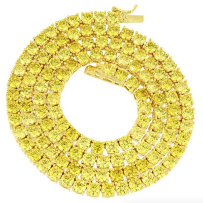 Solitaire 4MM Tennis Chain Necklace Gold Finish Yellow Lab Diamonds 18-24''