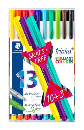 Staedtler Pack of 10+3 Multicolor Shades Triplus Fineliner With Metal Clad Tip - Photo 1/6