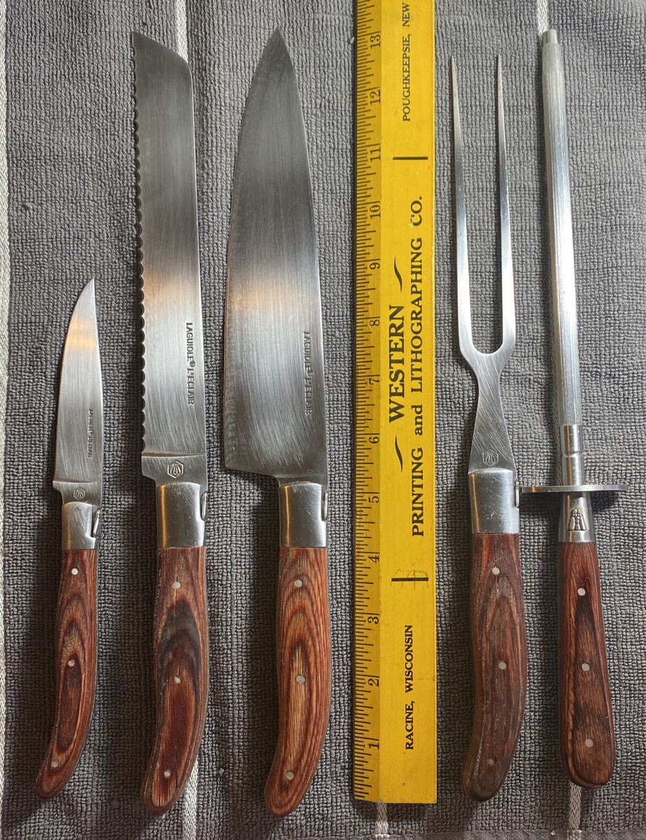 Laguiole L'eclair Chef's Knife Set With Block 3 Knives Fork Steel