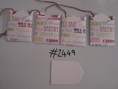 4er Set #2449 weiß mit Kuchen/Dessert Worten einzigartige handgefertigte Geschenkanhänger