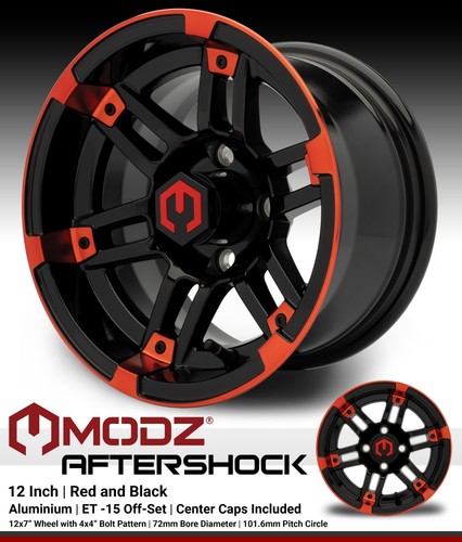 MODZ 12" Aftershock Black and Red Golf Cart Wheels & Tires (215-40-R12) Set of 4 - Picture 3 of 9