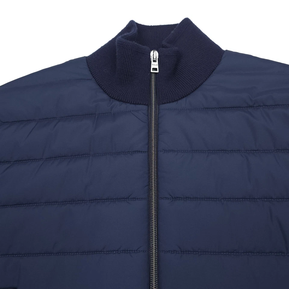 $498 Polo Ralph Lauren 蓝色羊毛绗缝拉链混合毛衣夹克男式中号 — 第 2/4 张图片