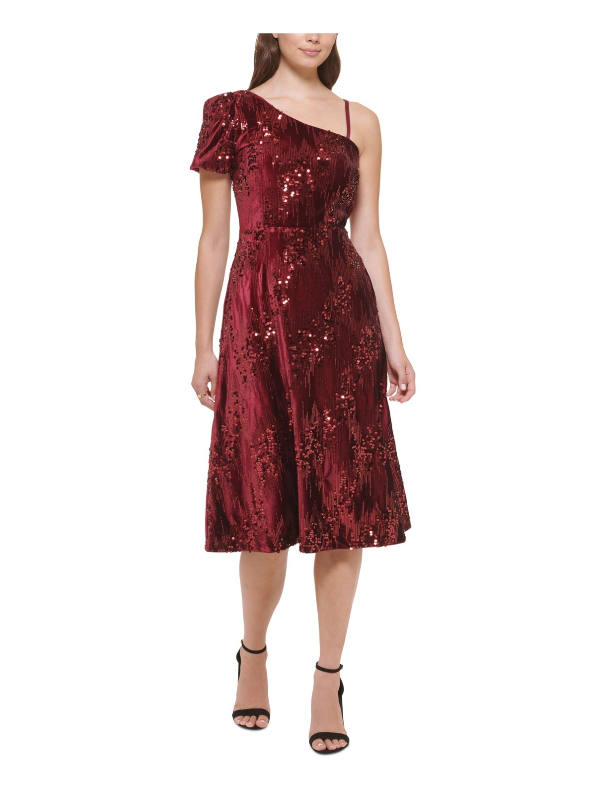 KENSIE DRESSES Женское бордовое миди-платье с регулируемым коротким рукавом на подкладке 14