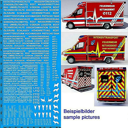 Rettungsdienste Feuerwehr weiss DE 07 Emergency services white 1:87 Decal - Bild 1 von 3