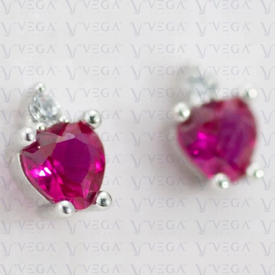 Pendiente de diamantes y rubíes naturales corte corazón de 4,10 quilates oro blanco macizo real de 14 K Foto 4 de 4